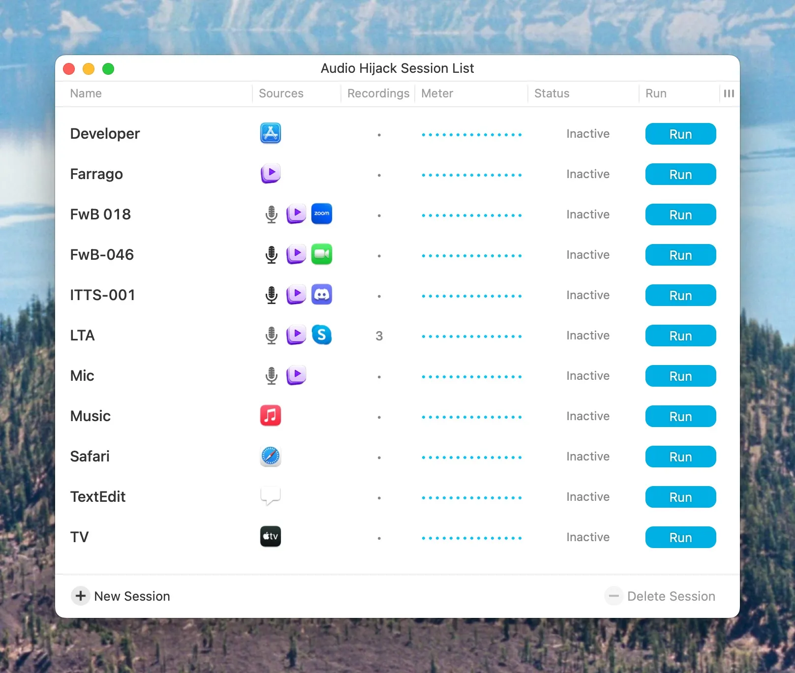 Audio Hijack Session List