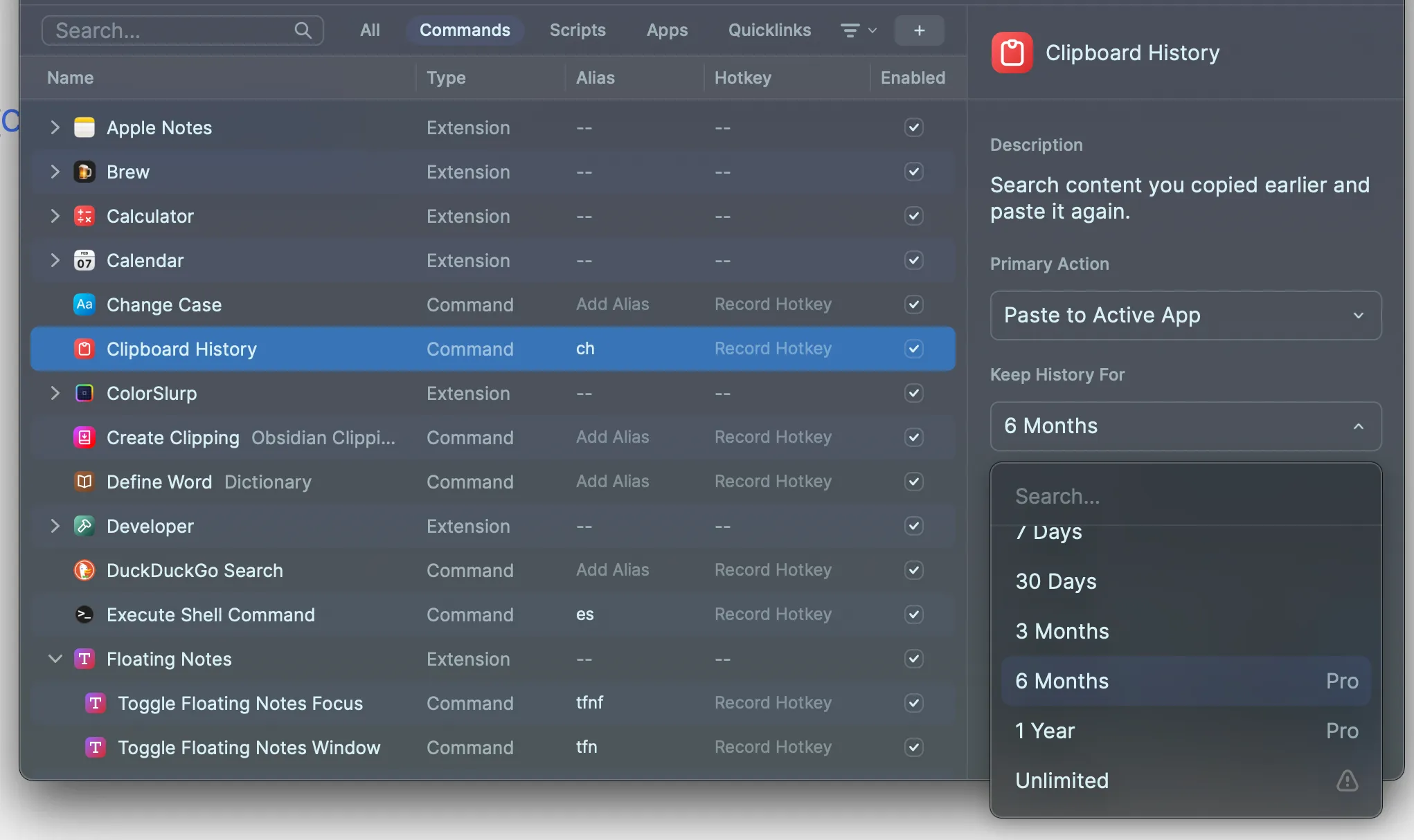 Clipboard History retention length setting