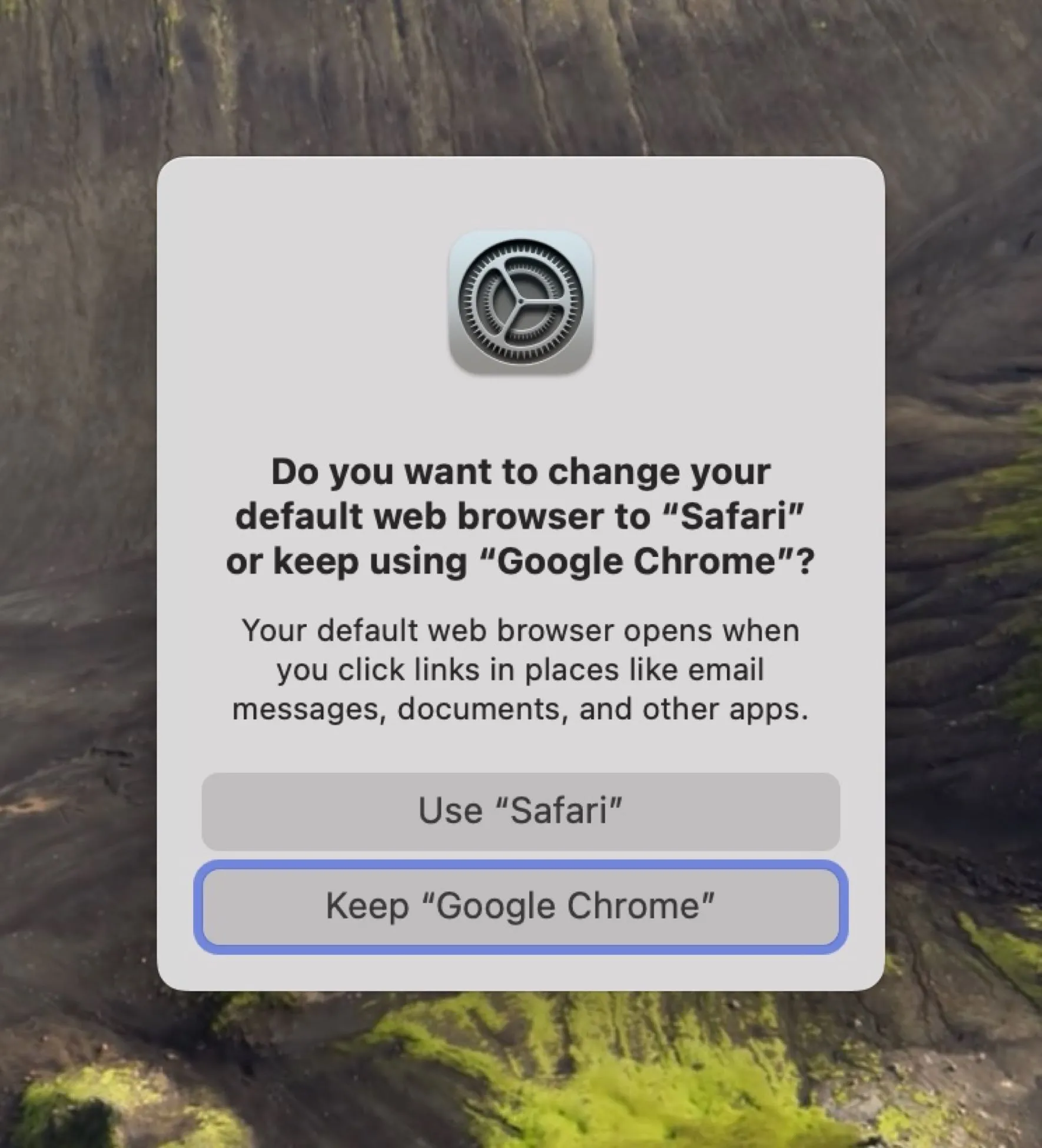 Dialog box when switching from Chrome to a different default browser