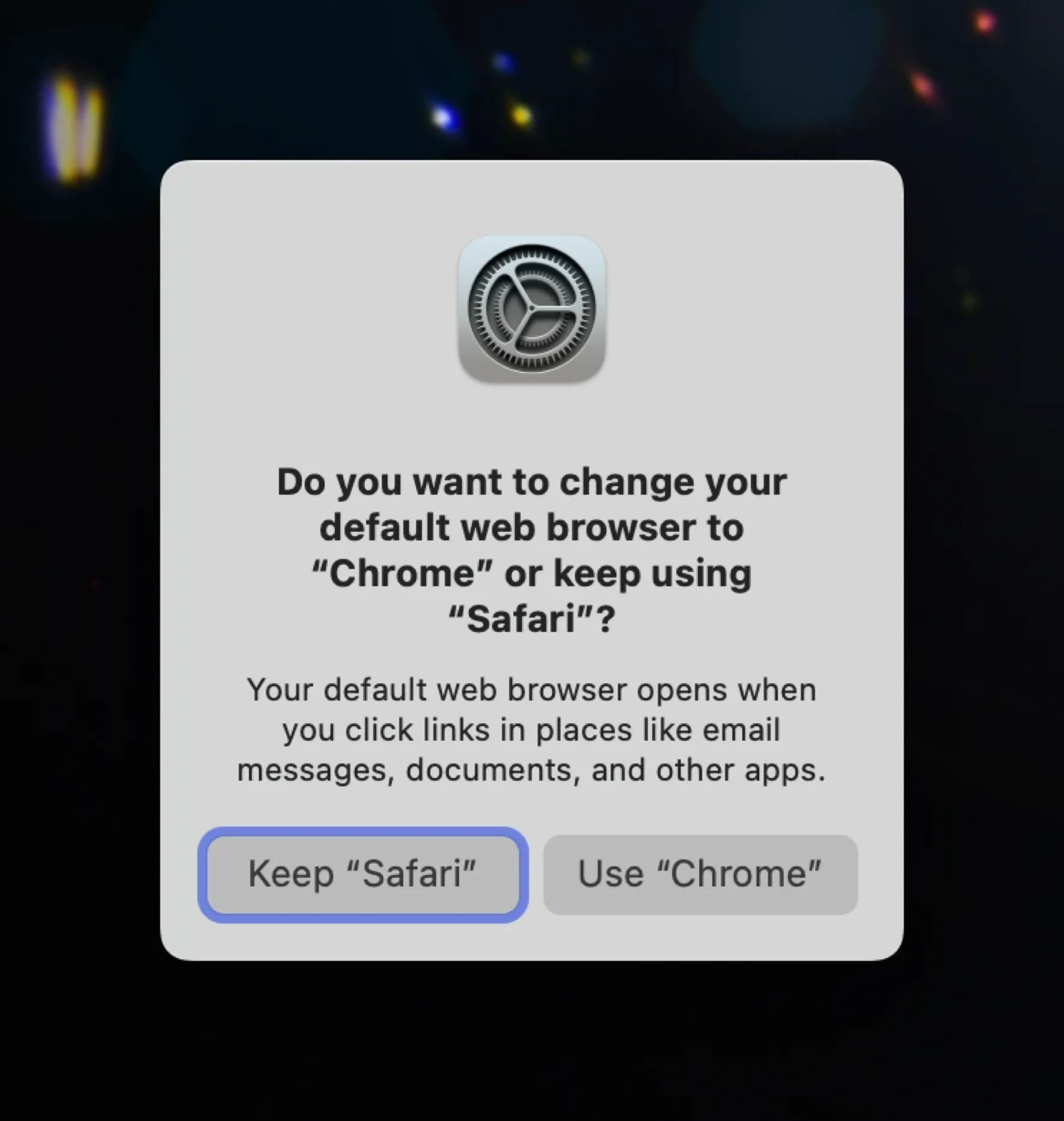 Default browser change confirmation dialog box
