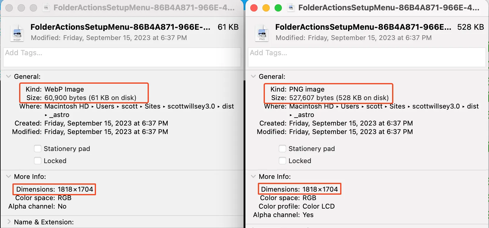 Image component optimized vs. original image dimensions