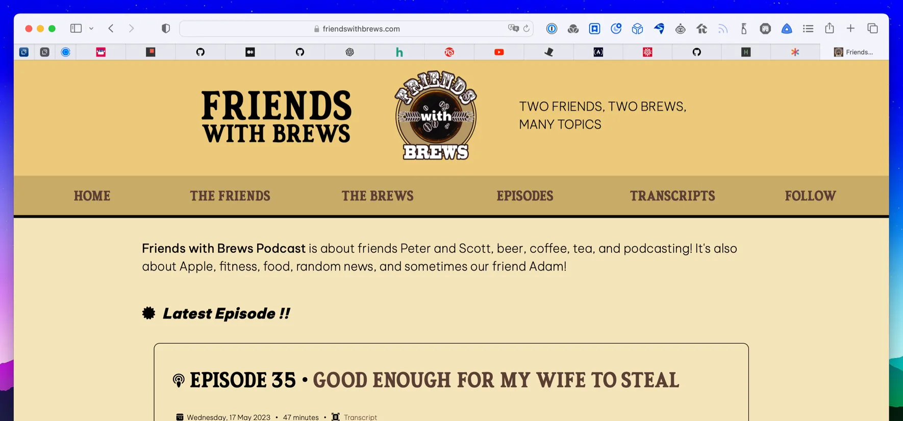 Friends with Brews full-size menu view