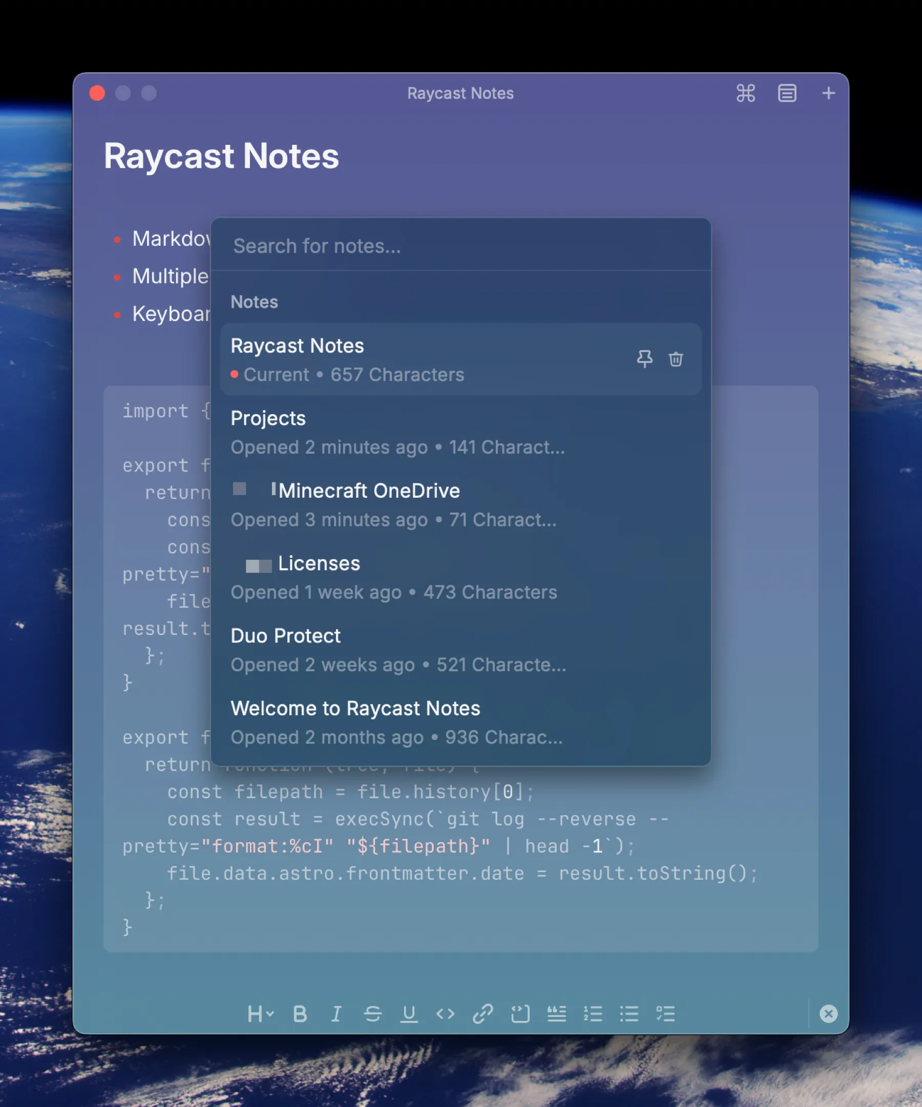 Raycast Notes Note List