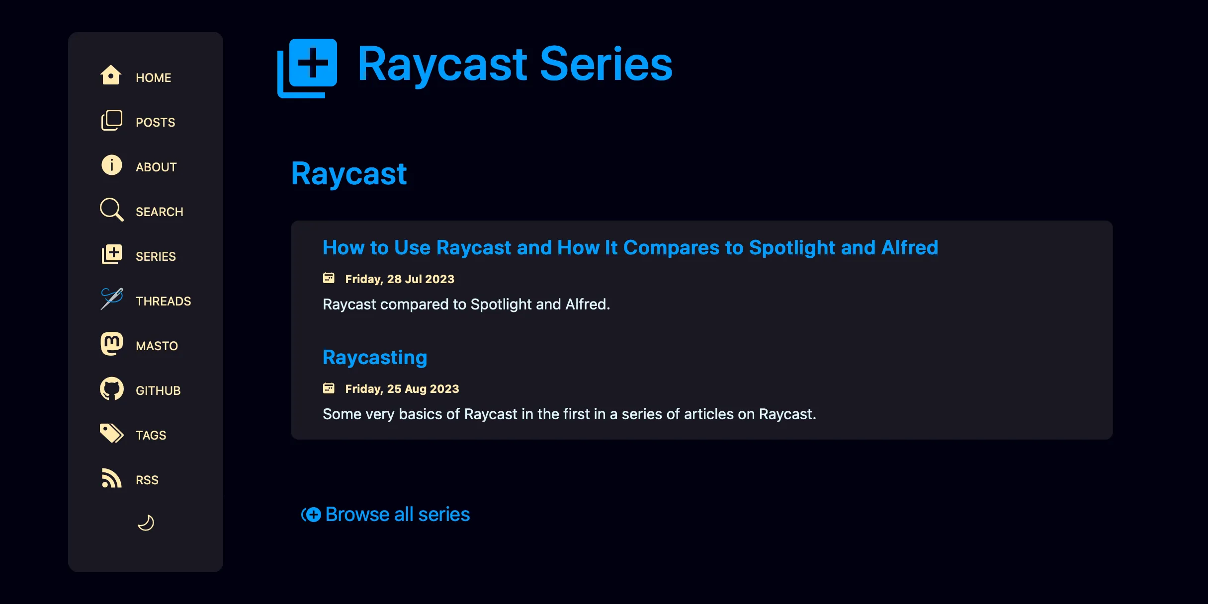 Raycast series page