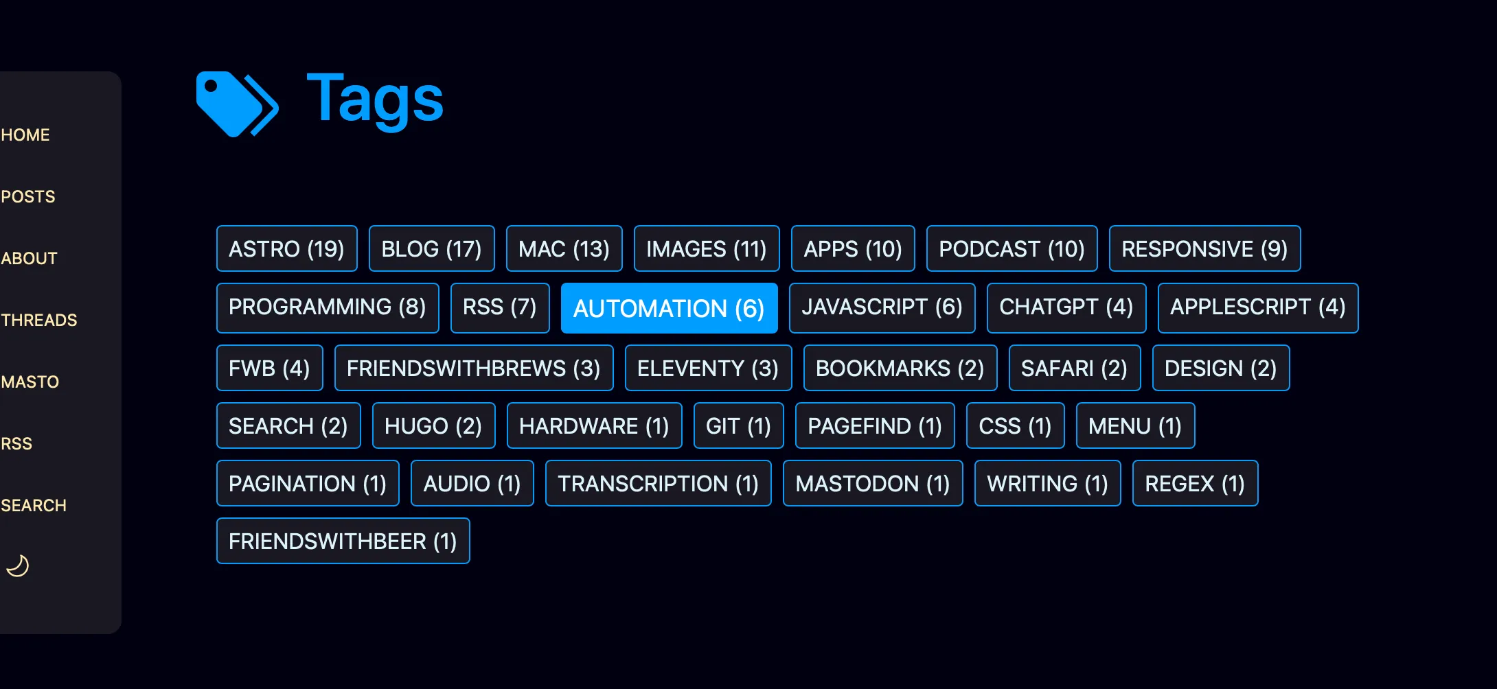 Tags index page tag cloud