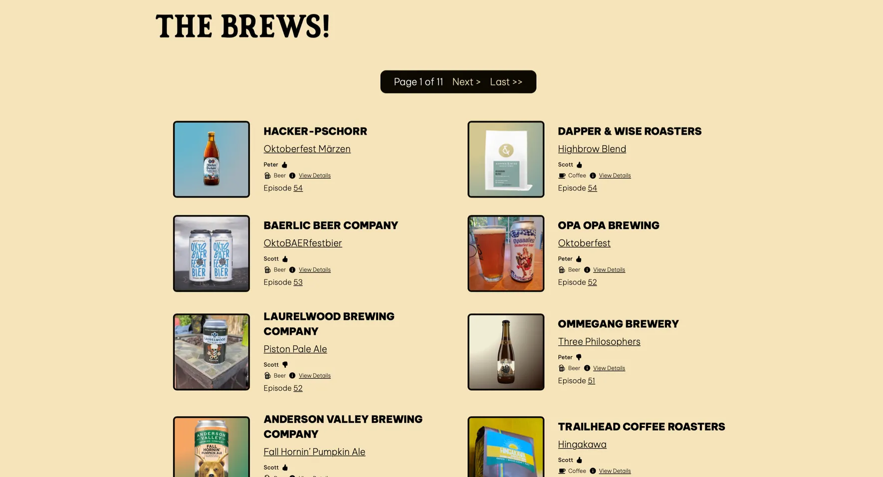 Friends with Brews brew list page