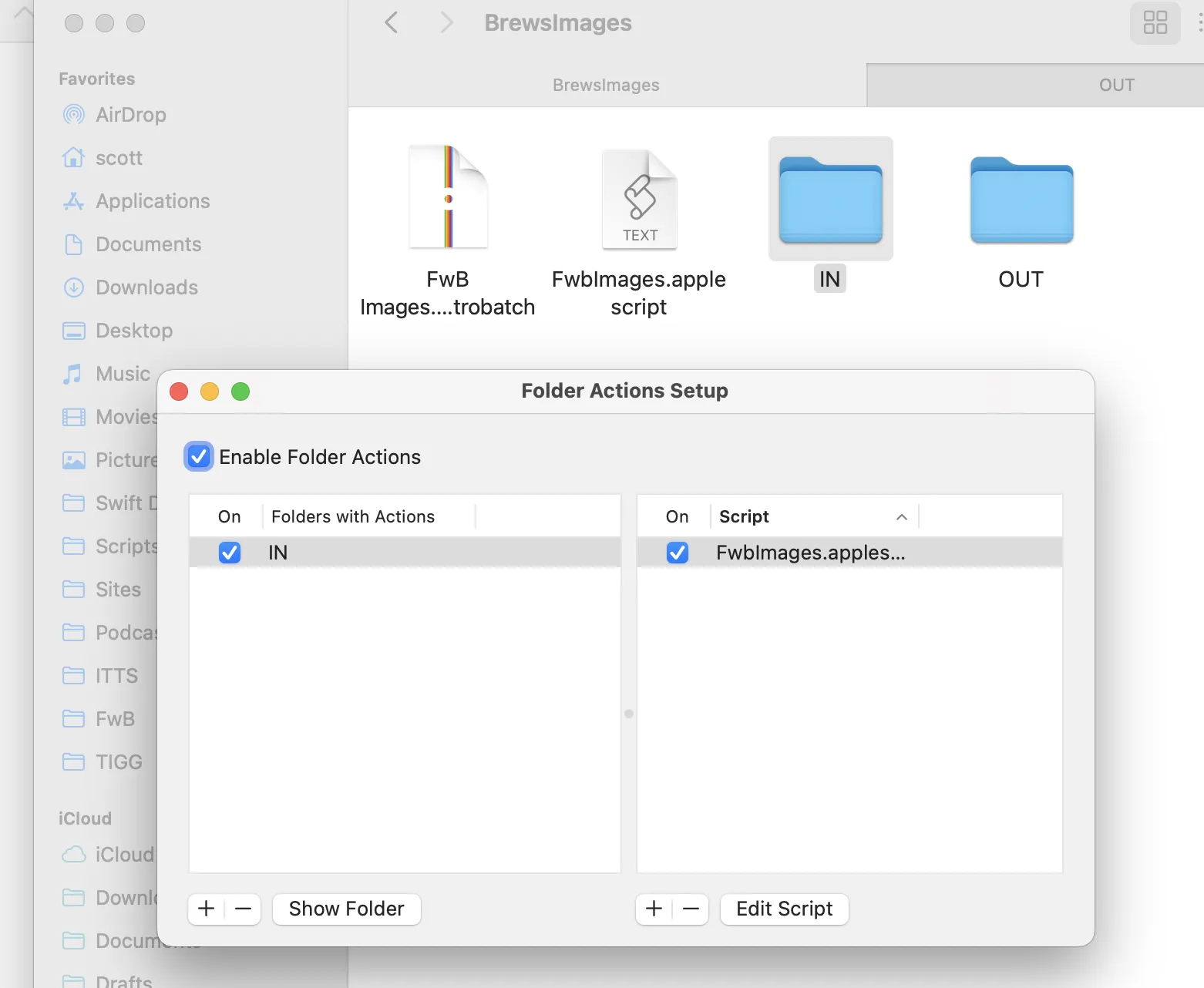 Folder Action Setup dialog