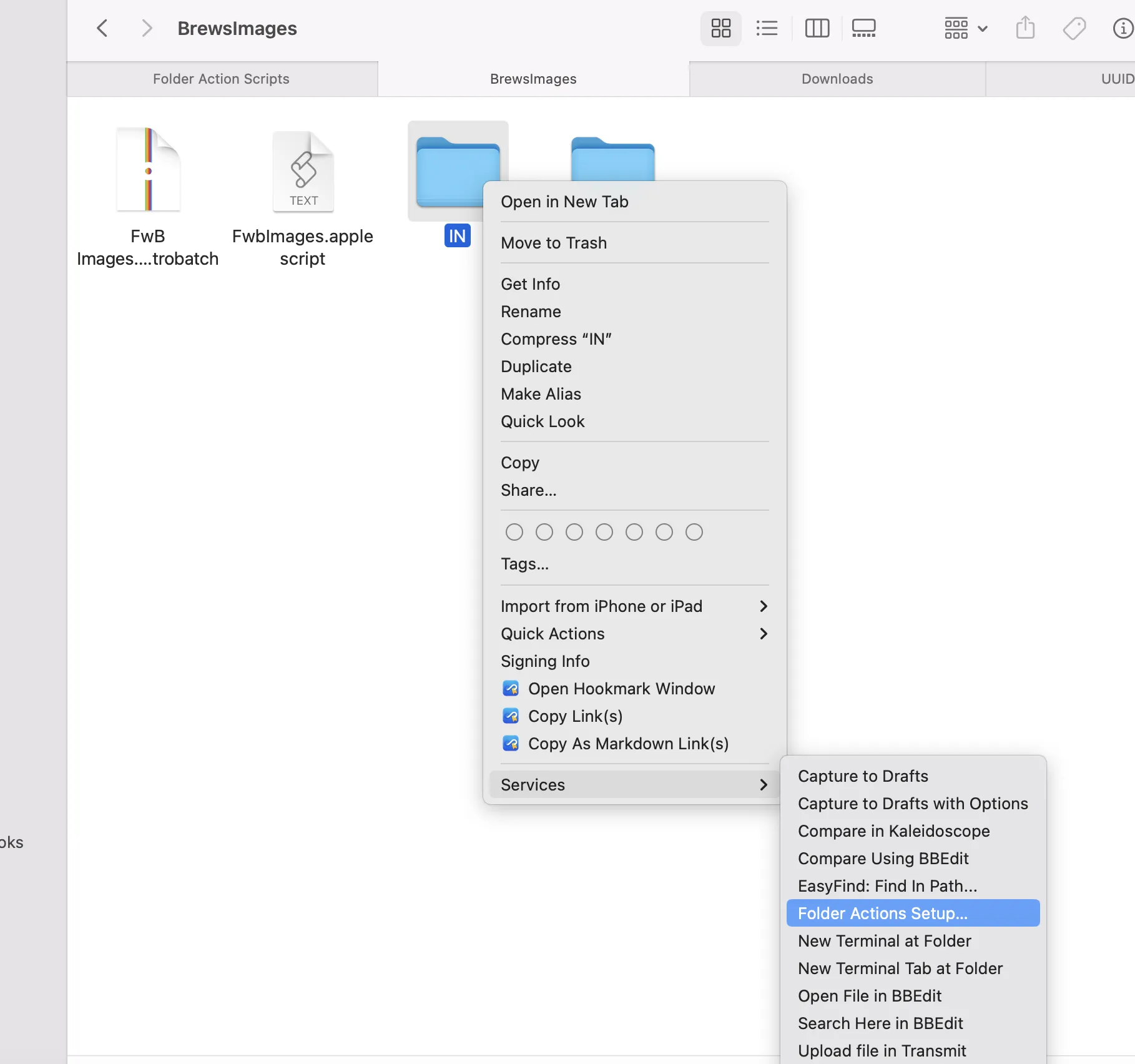 Folder Action Setup menu