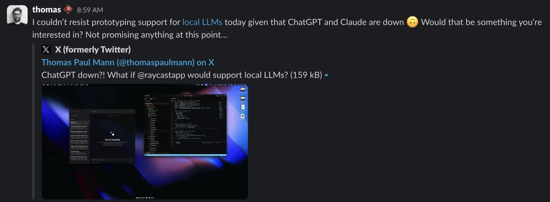 Raycast local LLM prototype demo