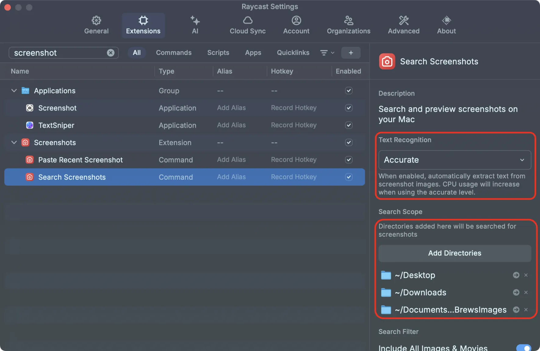 Raycast Search Screenshots